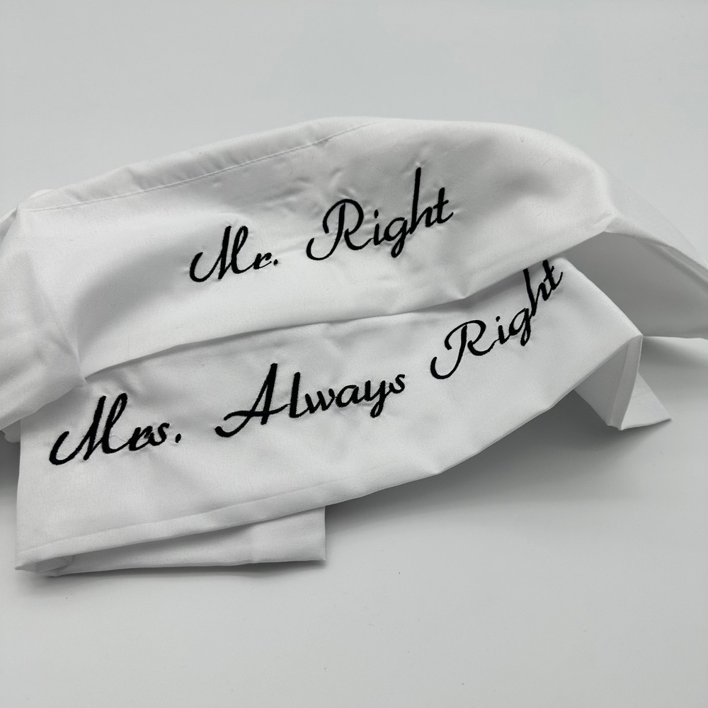 Blissful Living Mr. Right Mrs. Always Right Embroidered Pillowcase Set White - Picture 4 of 5